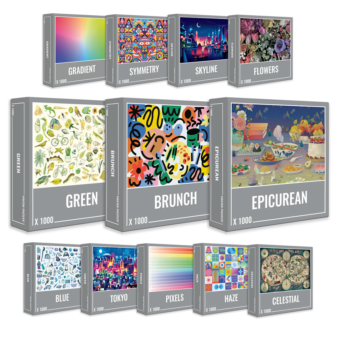 Mega 1000-Teile-Puzzle-Paket (12 Stück)